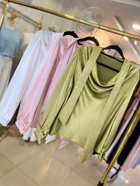 Cowl Neckline Lace Long Sleeves Tops